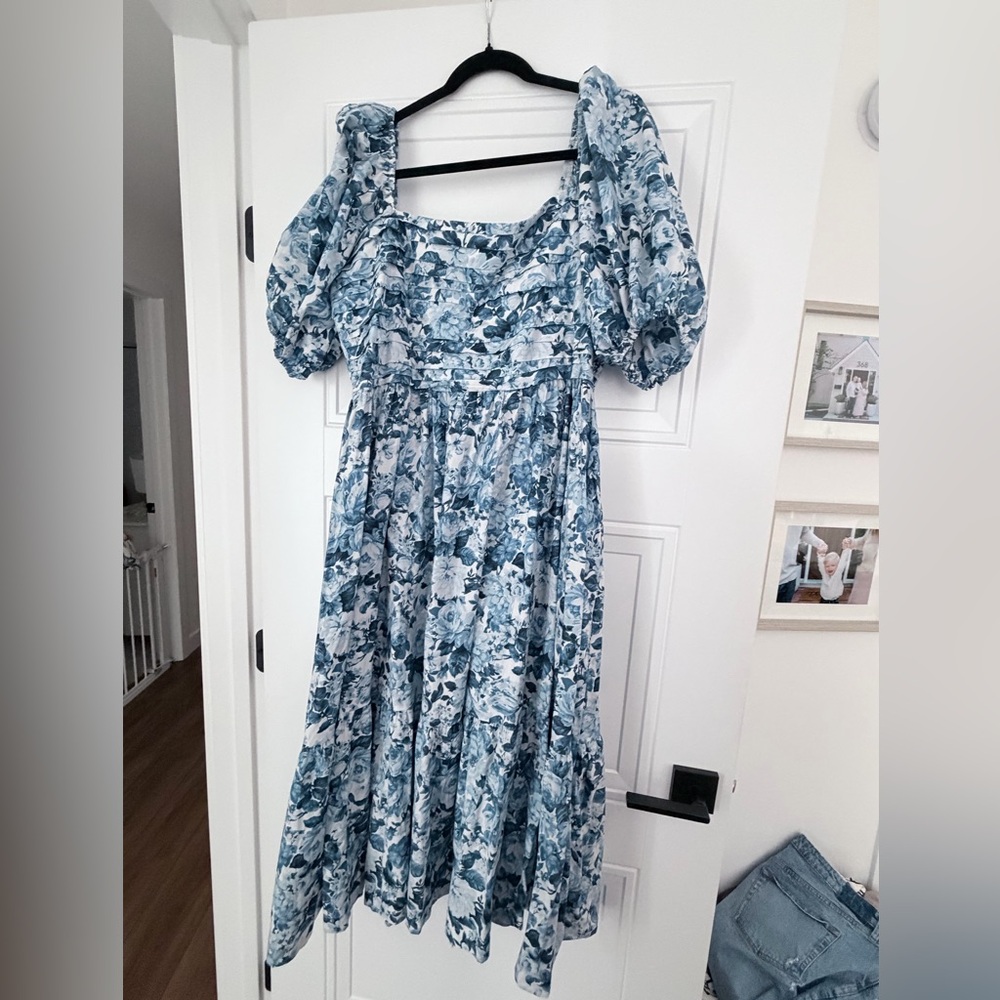 Abercrombie & Fitch Teal and White Floral Puff-Sleeve Maxi Dress
